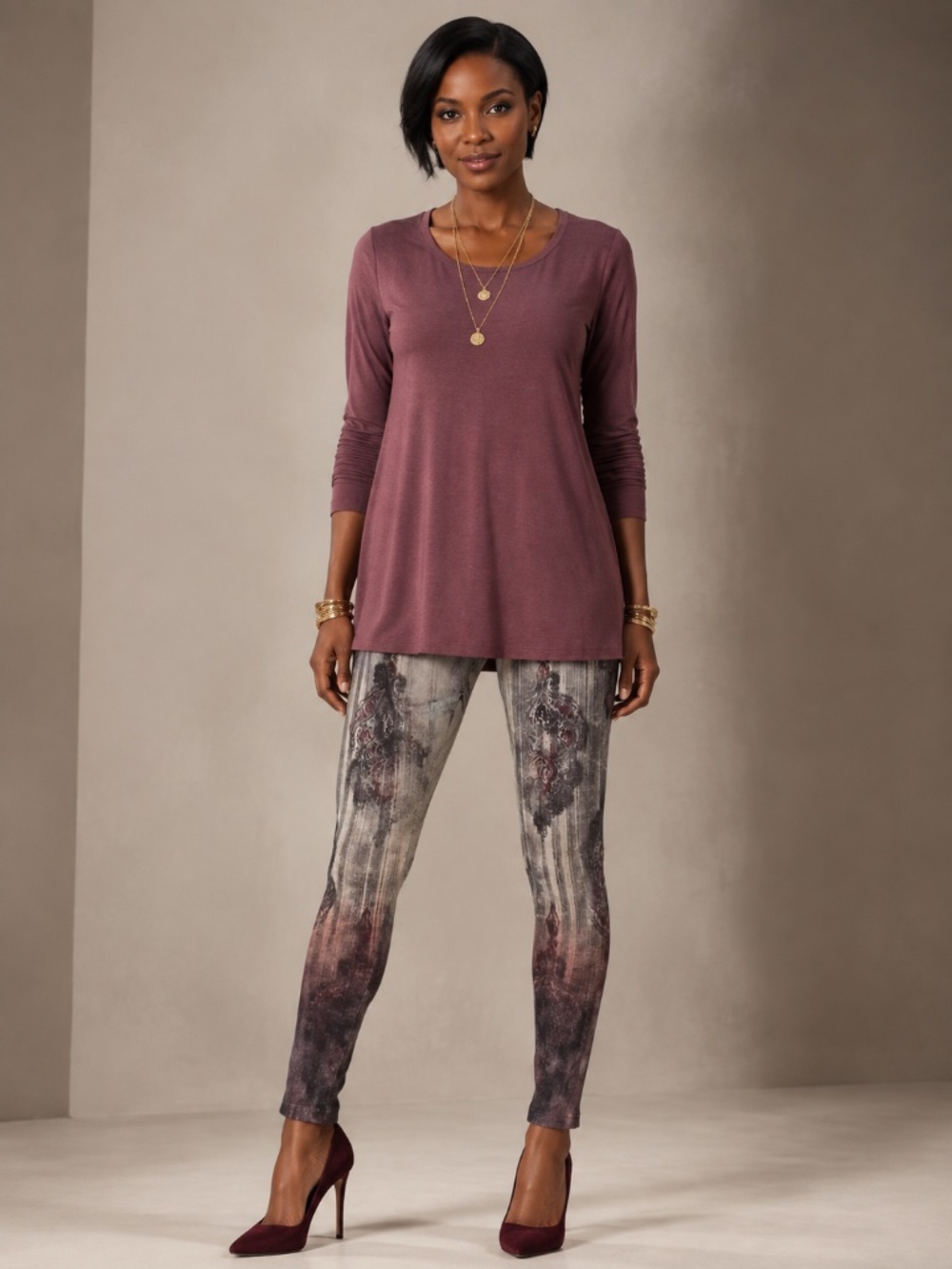 M. Rena | High Waist Tummy Control Damask Print Leggings | Size Medium